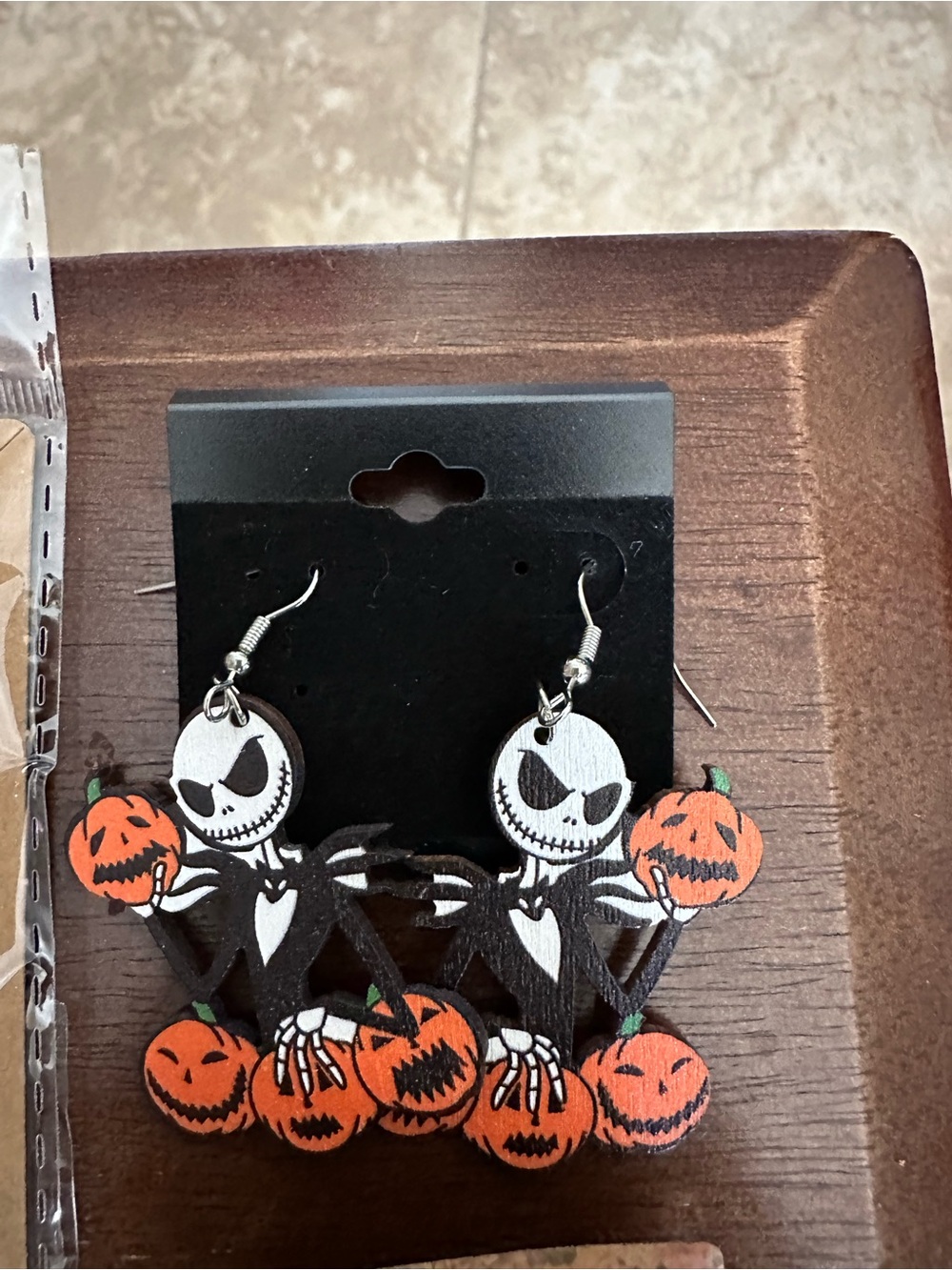 Jack Skellington Pumpkin Dangle Earrings - Black & Orange